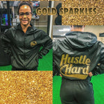 Gold Sparkles “Hustle Hard” Windbreaker Jacket