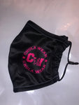 BLACK MASK WITH HOT PINK LOGO COMES WITH A FREE POUCH